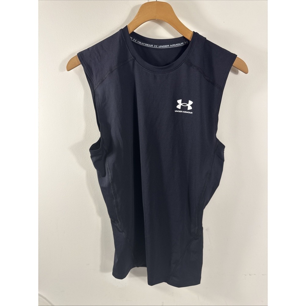 Under Armour Heat Gear Compression Black Sleeveless Shirt 1361522 Mens Large NEW